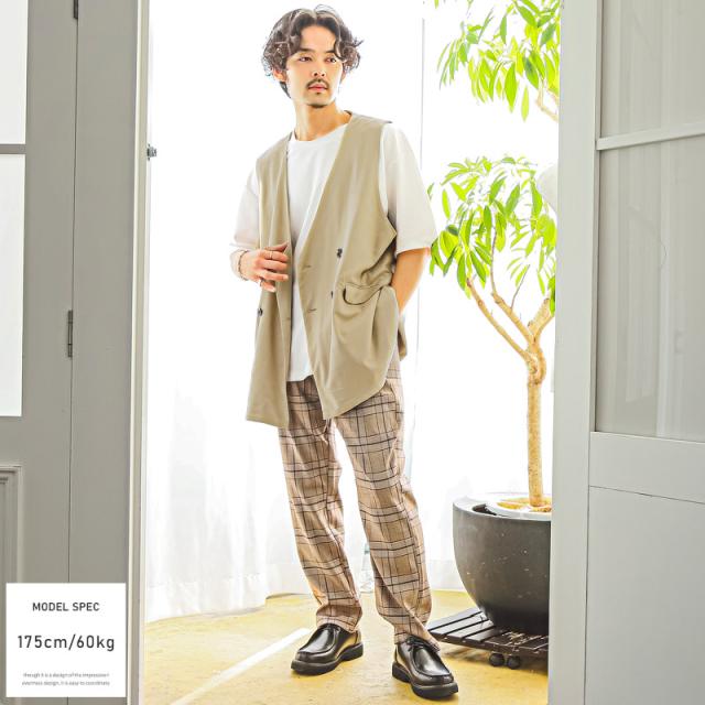 ジレ ベスト メンズ スウェード ピーチスキン ダブル ノーカラー メンズベスト メンズジレ ジレベスト スエード オーバーサイズ ロング丈 ダブルボタン 無地 キレイめ カジュアル 大人 aa-2291 4