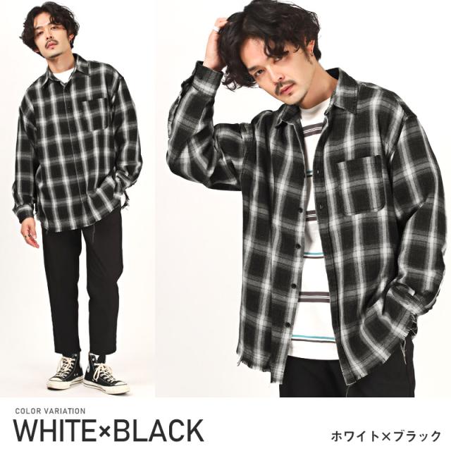 春新作 長袖シャツ メンズ チェックシャツ オンブレチェック