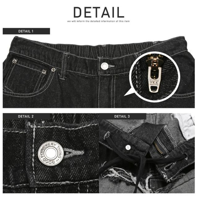 デニムパンツメンズジーンズダメージワイド丈【ワイドクレイジーデニムパンツ】ストレートシルエットボトムスデニムクラッシュジーパンフリンジ古着風アメカジ西海岸ストリートカジュアル 11