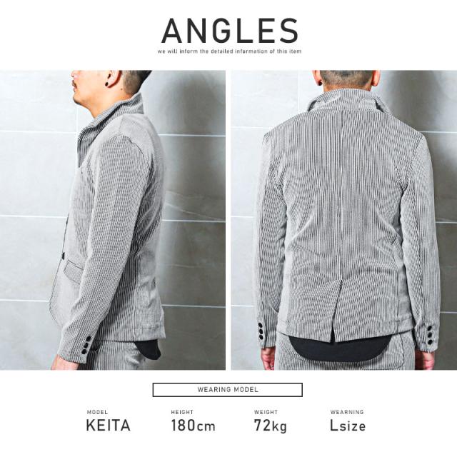 イタリアンカラージャケットメンズストライプ総柄ストレッチ【細ふくれストライプイタリアンカラージャケット】スタンドカラー立ち襟ふくれ凹凸細身タイトキレイめ上品 10