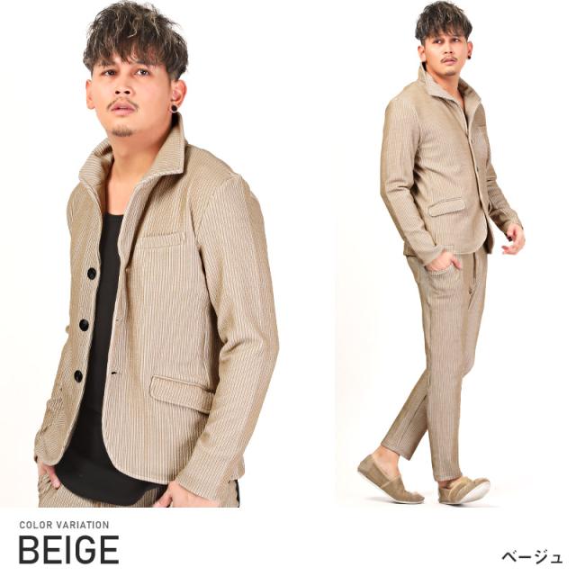 イタリアンカラージャケットメンズストライプ総柄ストレッチ【細ふくれストライプイタリアンカラージャケット】スタンドカラー立ち襟ふくれ凹凸細身タイトキレイめ上品 9