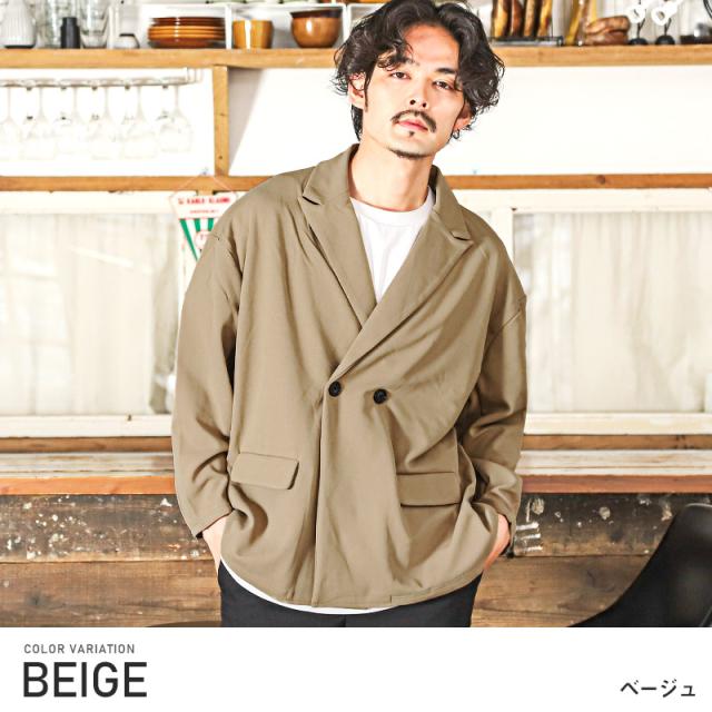 テーラードジャケットメンズダブルテーラードストレッチ梨地ビッグシルエット【薄梨地ルーズダブルテーラードジャケット】アウター無地ゆったりパーティー成人式結婚式キレイめ春秋 3