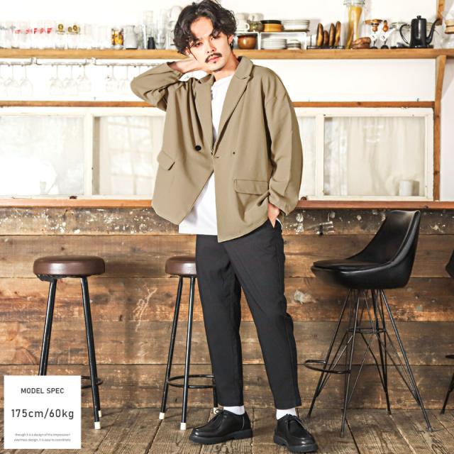 テーラードジャケットメンズダブルテーラードストレッチ梨地ビッグシルエット【薄梨地ルーズダブルテーラードジャケット】アウター無地ゆったりパーティー成人式結婚式キレイめ春秋 4