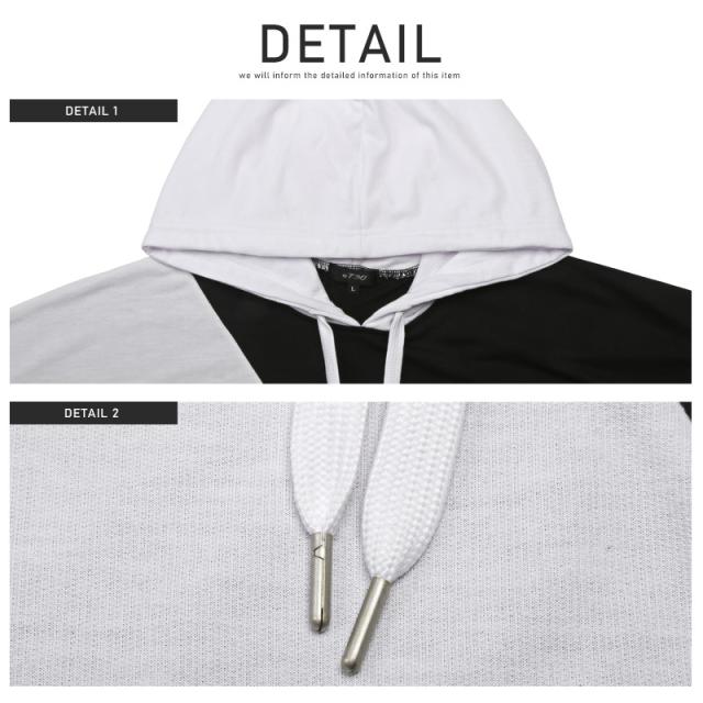 パーカーメンズ半袖七分袖ビッグシルエットロゴ刺繍春夏【サークルロゴ刺繍クレイジー切替7分袖パーカー】Tパーカードルマンスリーブトップスフードモノトーンカジュアルストリート韓国系 9