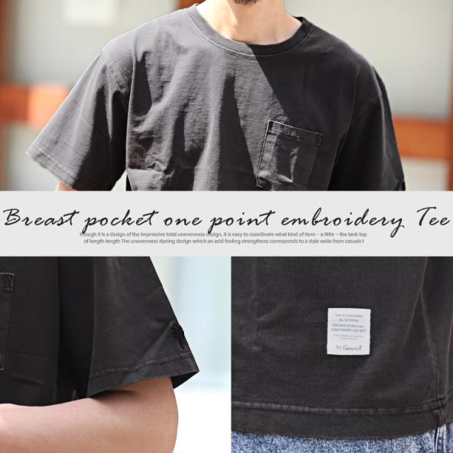  ★半袖 クルーネック 胸ポケット付 刺繍 Tシャツ 半袖Tシャツ 綿100% メンズ コットン 胸ポケット 刺繍 ぺんぎん