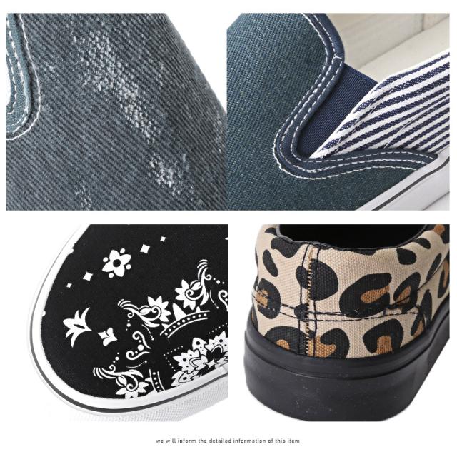 スリッポンメンズシューズスニーカーローカット靴キャンバス総柄メンズシューズペイズリーヒョウ柄デニムヒッコリーストリートカジュアルおしゃれ古着系紳士靴aa-2473 14