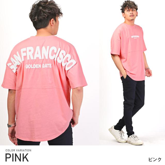 Tシャツ メンズ 半袖 ビッグシルエット バック ロゴ 発泡プリント メンズTシャツ カットソー 半袖Tシャツ ドロップショルダー バックプリント SAN FRANCISCO バイカラー ストリート 韓国 aa-2499 10