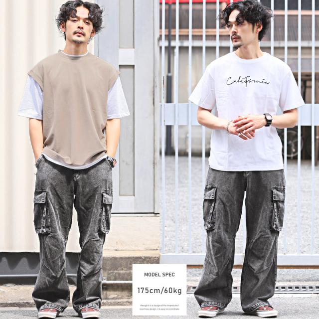 カーゴパンツメンズデニムワイドケミカルウォッシュメンズパンツミリタリーワークパンツポケットゆったり古着風ヴィンテージ風ストリート韓国ユニセックスaa-2529 6