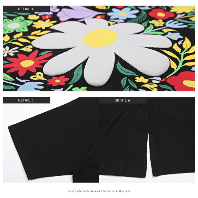 Tシャツ メンズ 半袖 ベア フラワー プリント 花 カットソー クマ 発泡プリント クルーネック ホワイト ブラック 綿 コットン カジュアル ストリート 韓国 9