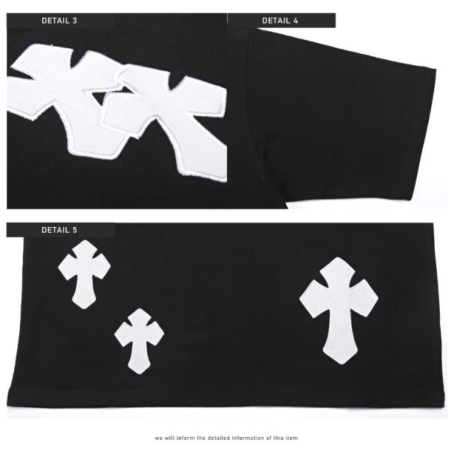 Tシャツ メンズ 半袖 クロス ロゴ 刺繍 アップリケ メンズTシャツ カットソー クロスロゴ プリント クルーネック ホワイト ブラック カジュアル 春 夏 9