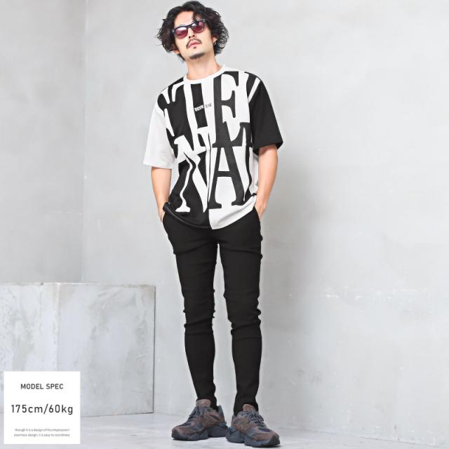 Tシャツ メンズ 半袖 ビッグロゴ プリント バイカラー メンズTシャツ 半袖Tシャツ カットソー クルーネック ロゴプリント 英字 ホワイト ブラック カジュアル ストリート 韓国 春夏 aa-2582 4