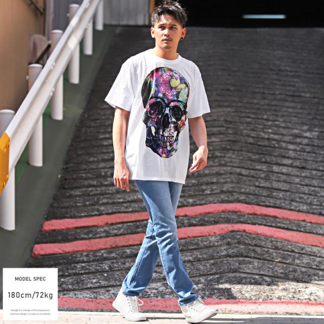 Tシャツ メンズ 半袖 ビッグシルエット グラフィック スカル パイナップル フラワー ギャラクシー メンズTシャツ 半袖Tシャツ クルーネック ホワイト ブラック ゆったり 春夏 ストリート 韓国 aa-2618 5