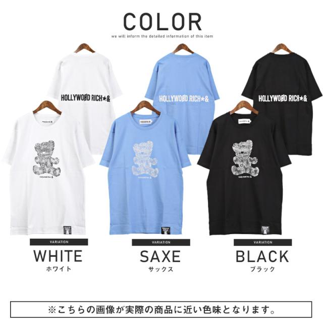 Tシャツ メンズ 半袖  テディベア ロゴ ラインストーン カットソー プリント クマ バックプリント 綿 クルーネック カジュアル ストリート ビター 春 夏 13