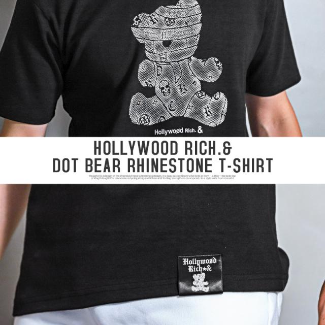 Tシャツ メンズ 半袖  テディベア ロゴ ラインストーン カットソー プリント クマ バックプリント 綿 クルーネック カジュアル ストリート ビター 春 夏 6