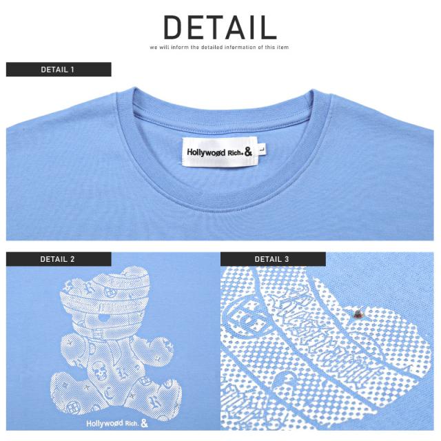 Tシャツ メンズ 半袖  テディベア ロゴ ラインストーン カットソー プリント クマ バックプリント 綿 クルーネック カジュアル ストリート ビター 春 夏 10