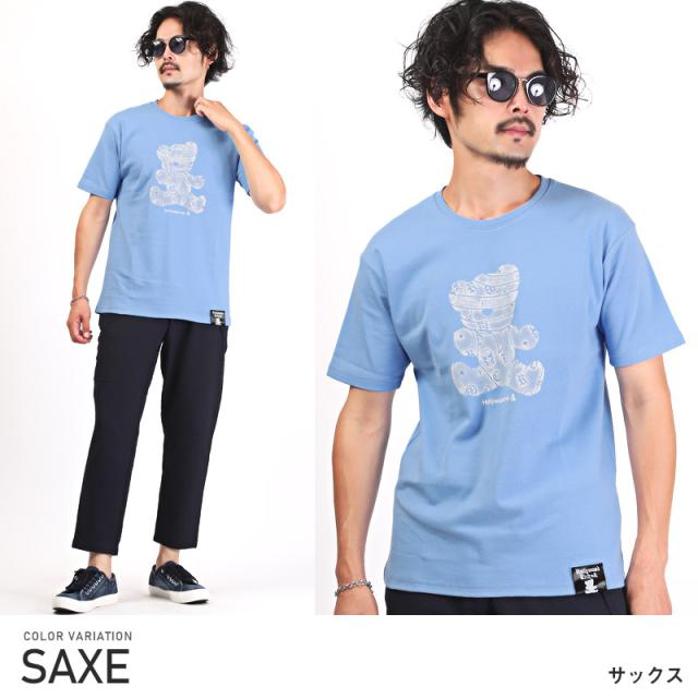 Tシャツ メンズ 半袖  テディベア ロゴ ラインストーン カットソー プリント クマ バックプリント 綿 クルーネック カジュアル ストリート ビター 春 夏 8