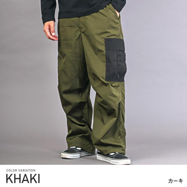 カーゴパンツ メンズ ワイドパンツ ナイロン 配色 バイカラー ワークパンツ メンズカーゴ ワイドカーゴ イージー サイドポケット 太め カジュアル ミリタリー ストリート aa-2688 6