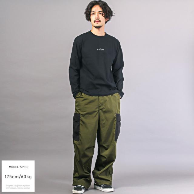 カーゴパンツ メンズ ワイドパンツ ナイロン 配色 バイカラー ワークパンツ メンズカーゴ ワイドカーゴ イージー サイドポケット 太め カジュアル ミリタリー ストリート aa-2688 7