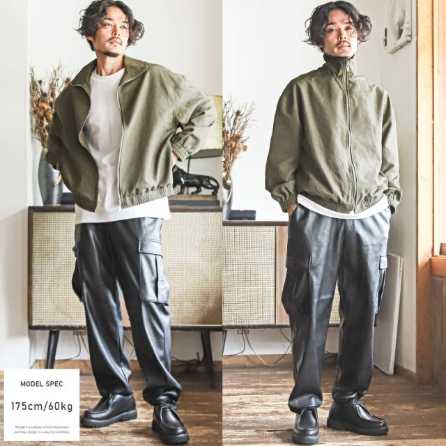 トラックジャケット メンズ ブルゾン ビッグシルエット フルジップ スタンドジャケット メンズジャケット アウター 無地 カーキ ネイビー ブラック ゆったり カジュアル ストリート 韓国 aa-2692 4