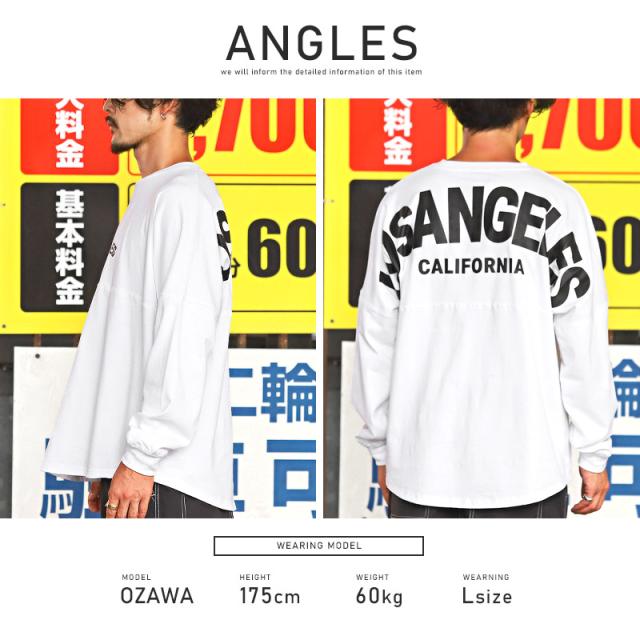 ロンT メンズ 長袖Tシャツ ビッグシルエット バックロゴ 発泡プリント メンズロンT カットソー 長袖 クルーネック ドロップショルダー ドルマンスリーブ LOS ANGELS ゆったり アメカジ ストリート aa-2698 10