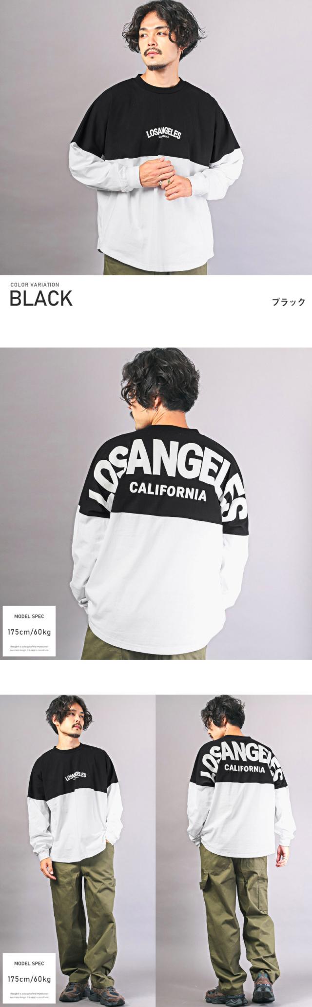 ロンT メンズ 長袖Tシャツ ビッグシルエット バックロゴ 発泡プリント メンズロンT カットソー 長袖 クルーネック ドロップショルダー ドルマンスリーブ LOS ANGELS ゆったり アメカジ ストリート aa-2698 9