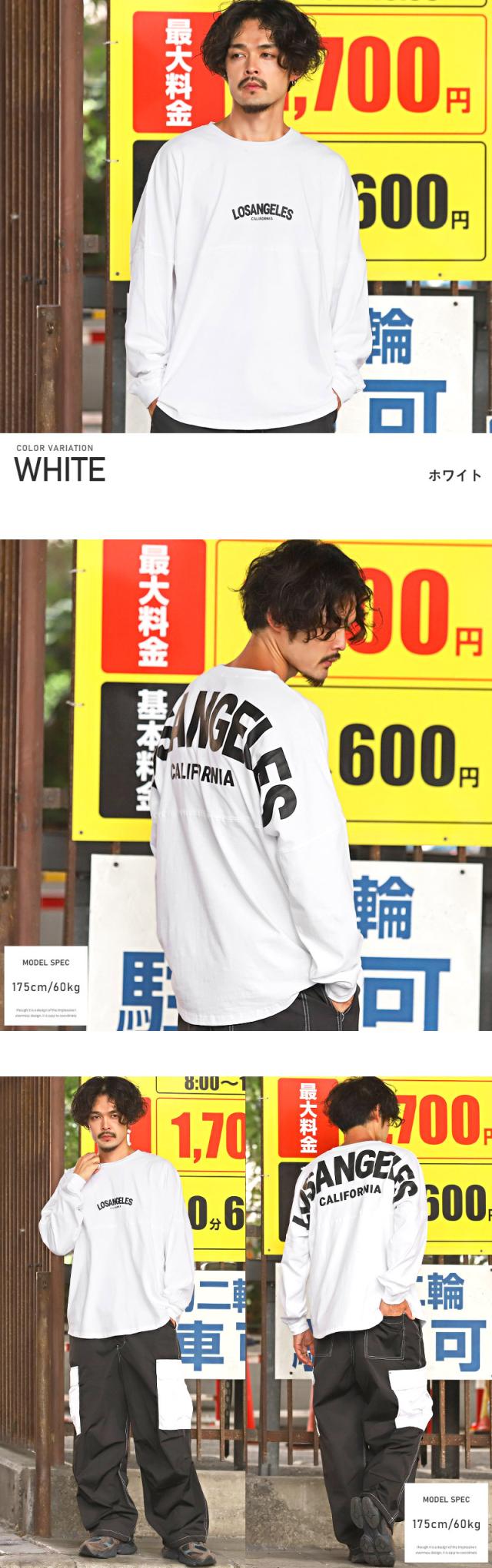 ロンT メンズ 長袖Tシャツ ビッグシルエット バックロゴ 発泡プリント メンズロンT カットソー 長袖 クルーネック ドロップショルダー ドルマンスリーブ LOS ANGELS ゆったり アメカジ ストリート aa-2698 4