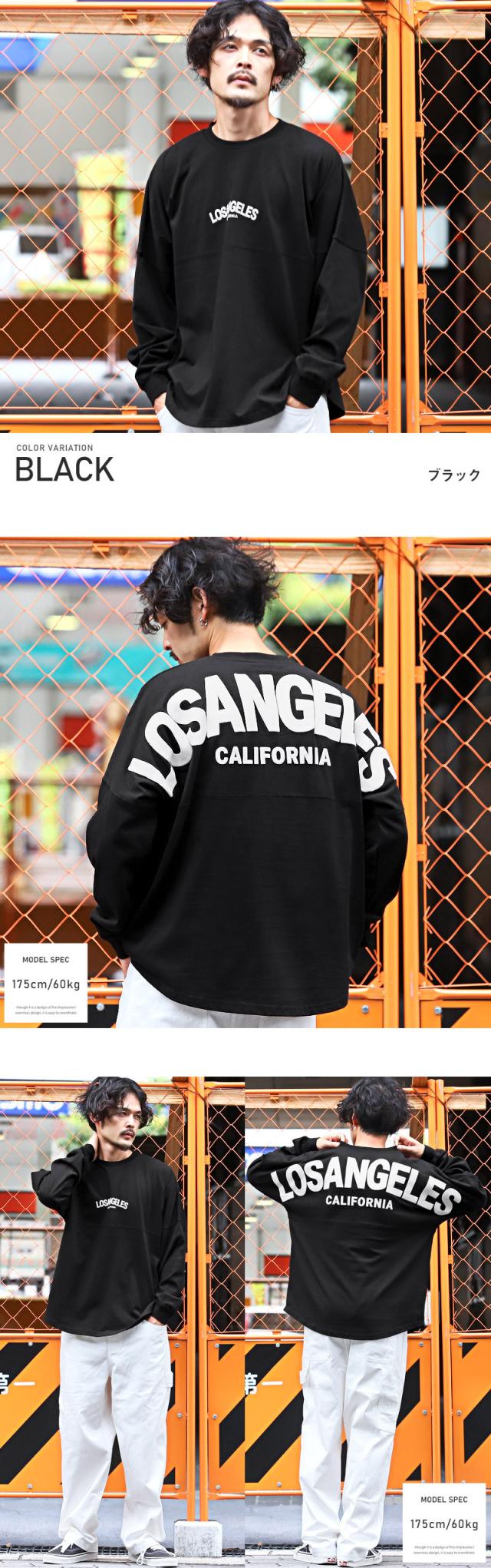 ロンT メンズ 長袖Tシャツ ビッグシルエット バックロゴ 発泡プリント メンズロンT カットソー 長袖 クルーネック ドロップショルダー ドルマンスリーブ LOS ANGELS ゆったり アメカジ ストリート aa-2698 5