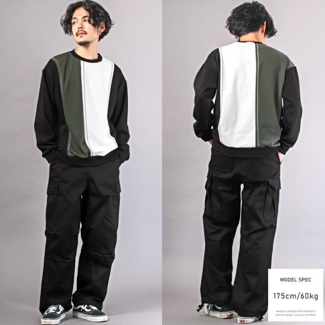 トレーナーメンズレディース長袖スウェットビッグシルエット切替トリムステッチメンズトレーナークルーネックステッチ加工オーバーサイズドロップショルダーゆったりシンプル春秋aa-2708 10