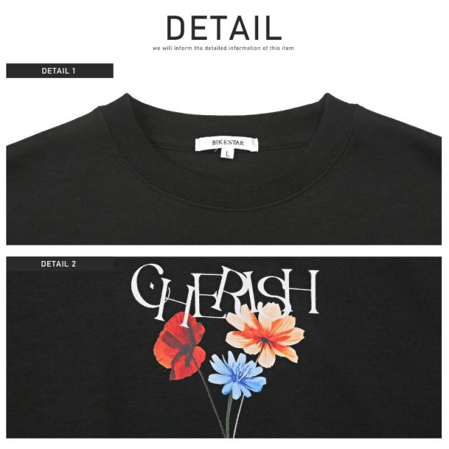 トレーナーメンズレディース長袖スウェットビッグシルエットバックプリントフラワー花柄ロゴメンズトレーナーフォトプリントドロップショルダーホワイトブラックストリート韓国春秋aa-2711 11