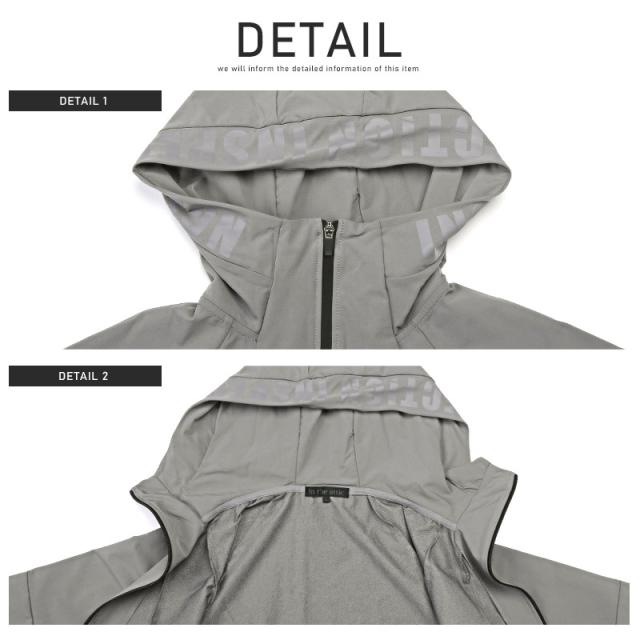 マウンテンパーカー メンズ ストレッチ ナイロン 止水ジップ ロゴプリント メンズパーカー ハイネック フード ドローコード スポーティ トレーニング ジム ウェア aa-2720 10