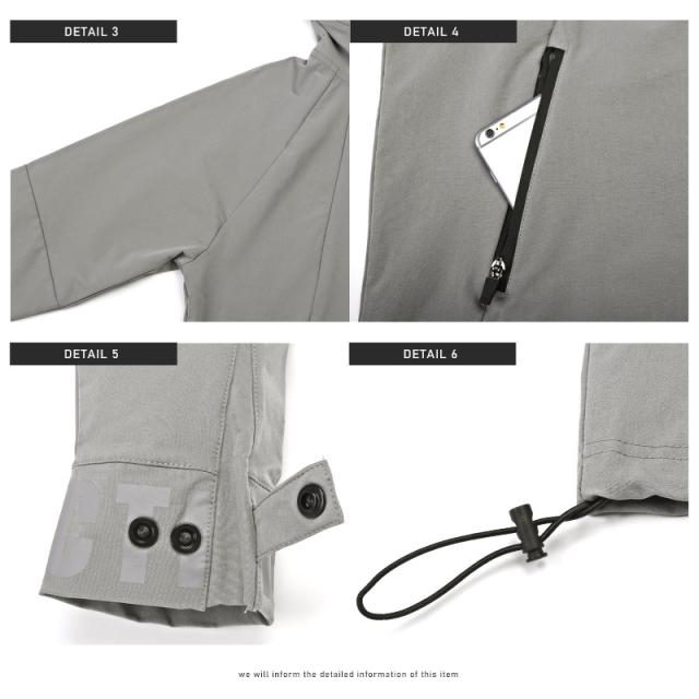 マウンテンパーカー メンズ ストレッチ ナイロン 止水ジップ ロゴプリント メンズパーカー ハイネック フード ドローコード スポーティ トレーニング ジム ウェア aa-2720 11