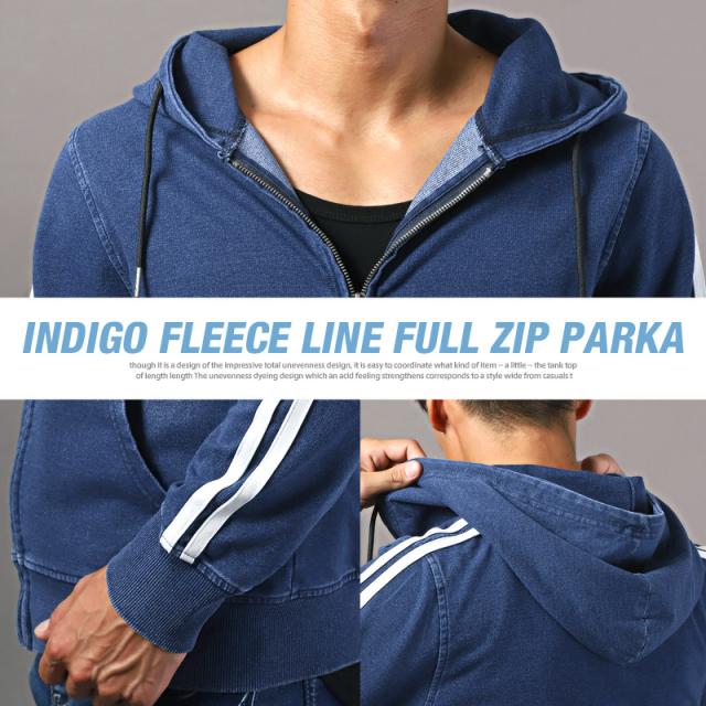 パーカーメンズZIPパーカー長袖デニム裏毛ライントップスジャージ無地ジップパーカージップアップパーカースウェットカットデニムストレッチaa-2754 8