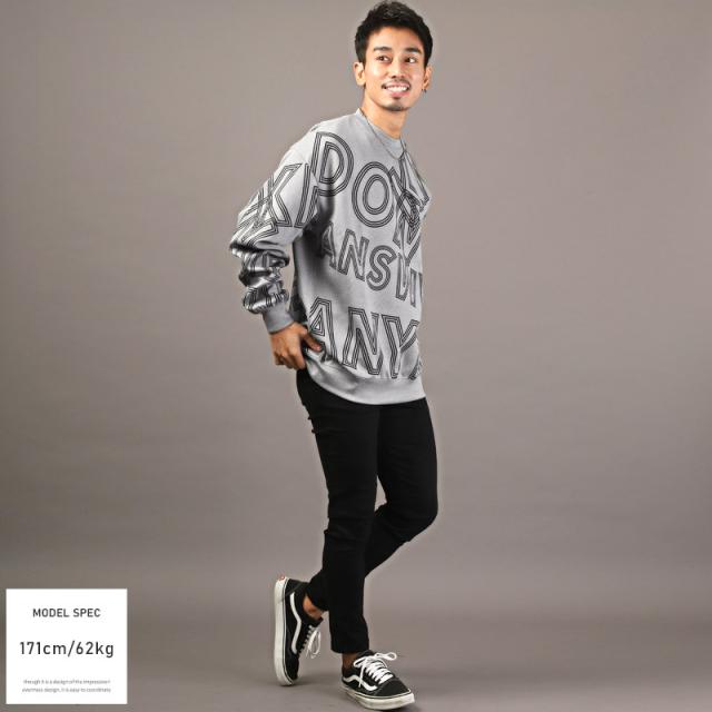 トレーナー メンズ スウェット ロゴ プリント クロス 総柄 メンズトレーナー 長袖 スエット クルーネック ポンチ ホワイト グレー ブラック ルーズ 韓国 9