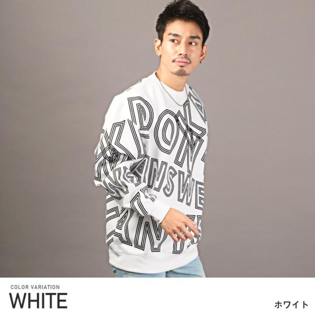 トレーナー メンズ スウェット ロゴ プリント クロス 総柄 メンズトレーナー 長袖 スエット クルーネック ポンチ ホワイト グレー ブラック ルーズ 韓国 6