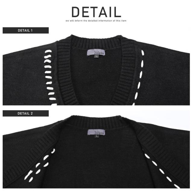 カーディガン・メンズ・ニット・オーバーサイズ・ステッチ・ライン・ボタン・メンズカーディガン・カーデ・ニットカーデ・羽織り・ホワイト・ブラック 9