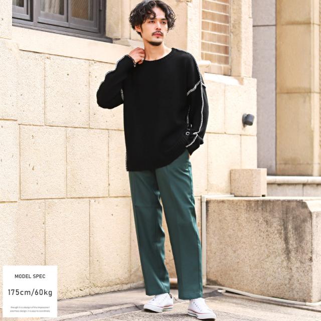 ニット・メンズ・セーター・ビッグシルエット・クルーネック・ステッチ・ニットソー・メンズニット・ニットセーター・ゆるニット・無地・バイカラー 4