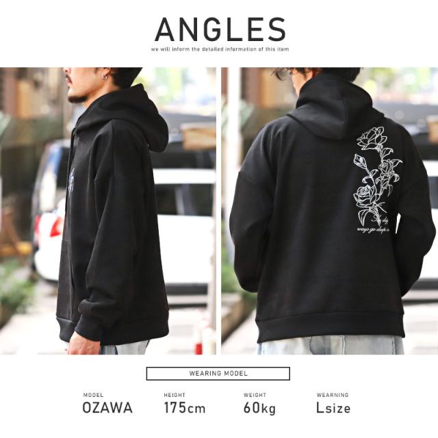 パーカー・メンズ・スウェード・ビッグシルエット・薔薇・刺繍・ロゴ・メンズパーカー・プルオーバー・フード・スエード・ルーズ・花・バラ・ローズ・ゆったり 10