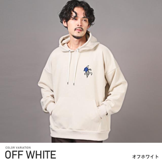 パーカー・メンズ・スウェード・ビッグシルエット・薔薇・刺繍・ロゴ・メンズパーカー・プルオーバー・フード・スエード・ルーズ・花・バラ・ローズ・ゆったり 7