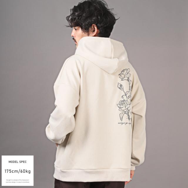 パーカー・メンズ・スウェード・ビッグシルエット・薔薇・刺繍・ロゴ・メンズパーカー・プルオーバー・フード・スエード・ルーズ・花・バラ・ローズ・ゆったり 8