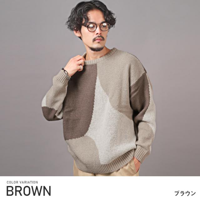 ニット・セーター・メンズ・レディース・ジャガード・変則柄・オーバーサイズ・総柄・秋冬・メンズニット・トップス・クルーネック・長袖・ゆったり・ユニセックス 8