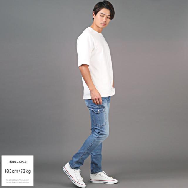 カーゴパンツ スキニー デニムパンツ サイド ポケット メンズデニム ボトムス ジーンズ ストレッチ スリム 細身 タイト ユーズド加工 ウォッシュ 無地 7