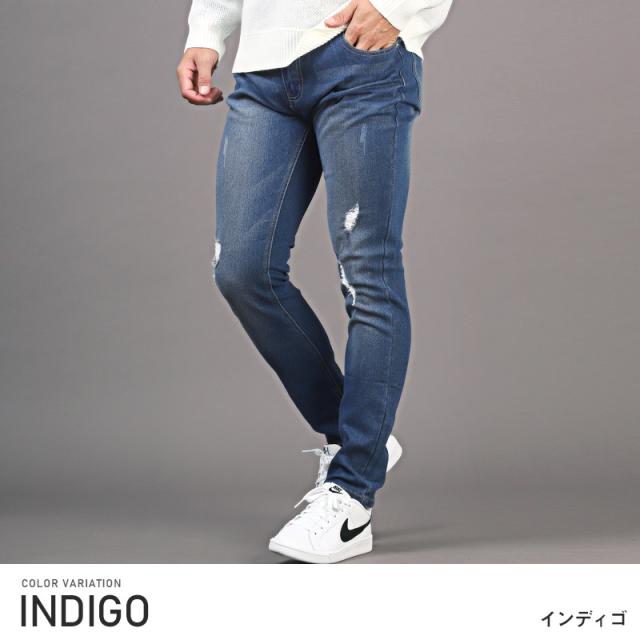 デニムパンツ メンズ スキニーパンツ ストレッチ ダメージ スリム メンズデニム ジーンズ ウォッシュ加工 伸縮性 美脚 タイト 細い 細身 無地 大人 8