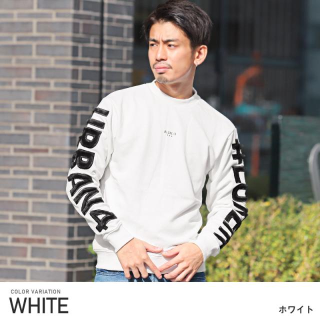 トレーナー メンズ スウェット ロゴ シャギー 刺繍 ワッペン スエット クルーネック ホワイト ブラック カジュアル ストリート ルームウェア ユニセックス 4