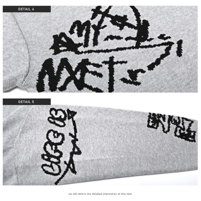 ニット・メンズ・セーター・ハーフジップ・ロゴ・グラフィティ・スタンドネック・メンズニット・メンズセーター・ビッグシルエット・ルーズ・ストリート 15