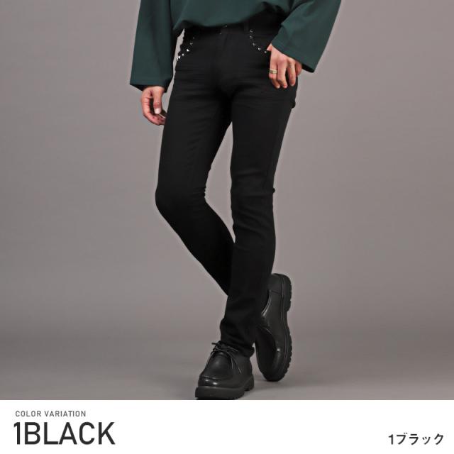 スキニーパンツ・メンズ・スタッズ・チノパン・ブラックパンツ・スリム・タイト・ストレッチ・メンズパンツ・メンズスキニー・スリムパンツ・メタル 6