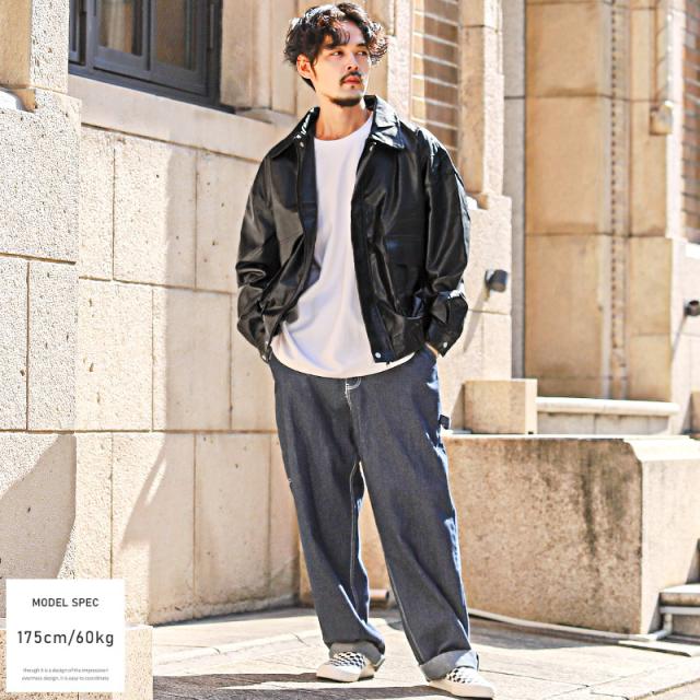 レザージャケット メンズ ブルゾン フェイクレザー 合皮 PUレザー メンズジャケット アウター 合成皮革 ブラック ミリタリー シンプル カジュアル 韓国系 5