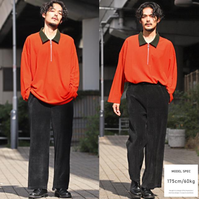 ロンT メンズ 長袖 Tシャツ ハーフジップ 切替 バイカラー カットソー トップス ドロップショルダー 配色 無地 モード 上品 ストリート 韓国 ユニセックス 4