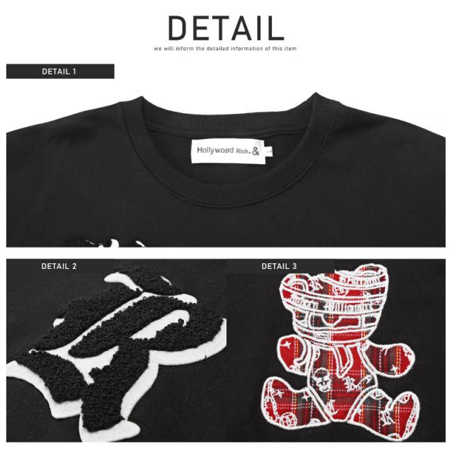 トレーナー・メンズ・スウェット・刺繍・アップリケ・ワッペン・サガラ・裏毛・長袖・トップス・ロゴ・ブランド・ベア・くま・クマ・カジュアル・チェック柄 9