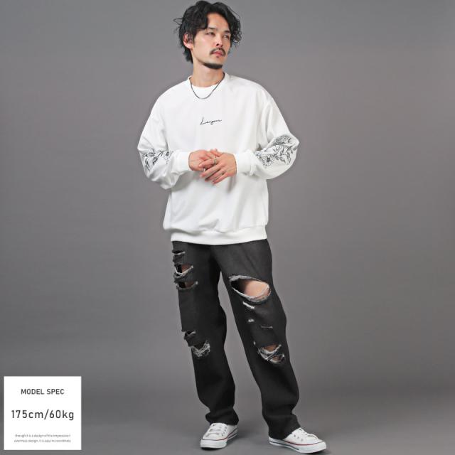 デニムパンツ メンズ ワイド バギーパンツ ダメージ ジーンズ ボトムス メンズパンツ ワイドパンツ イージーパンツ 無地 コットン 綿 太め アメカジ 韓国 10