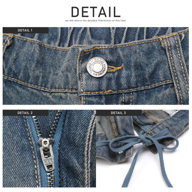 デニムパンツ メンズ ワイド バギーパンツ ダメージ ジーンズ ボトムス メンズパンツ ワイドパンツ イージーパンツ 無地 コットン 綿 太め アメカジ 韓国 12